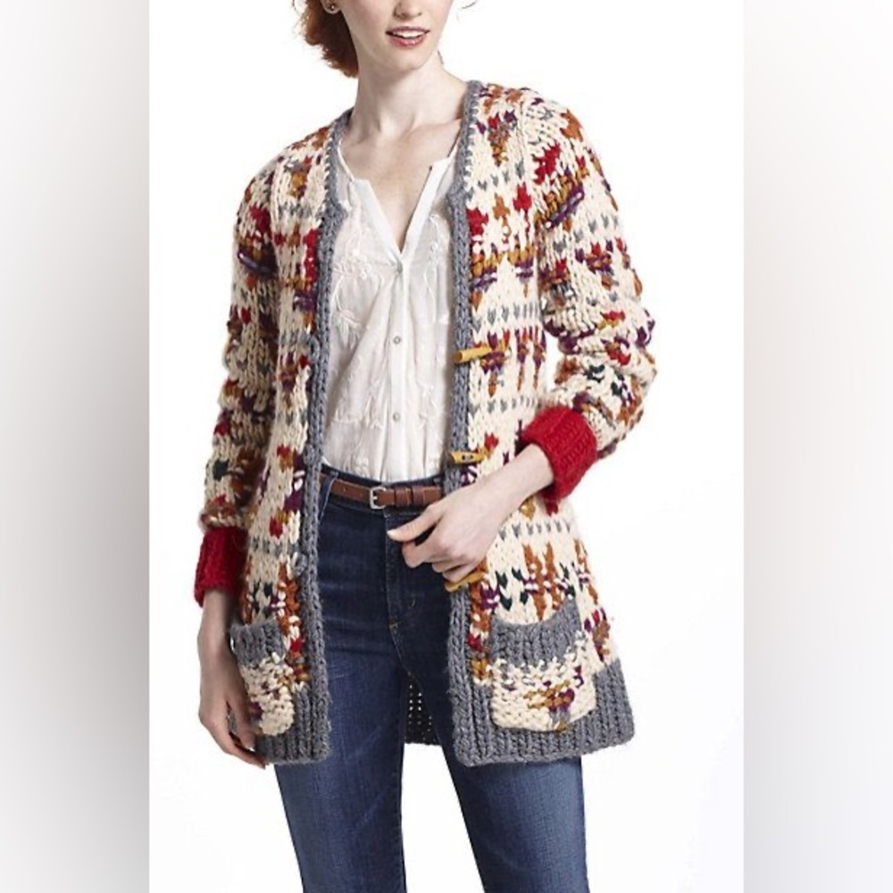 🌈 🧶 RARE Anthropologie Sleeping on Snow Multicolor Knit Wool Blend Cardigan